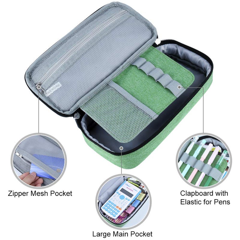 Chelory Big Pencil Case Large Capacity Pencil Bag Pouch Pen Pencil Marker Holder with High Storage for Office Supplier Desk Stationery Organizer Makeup Bag (Green) - Image 2